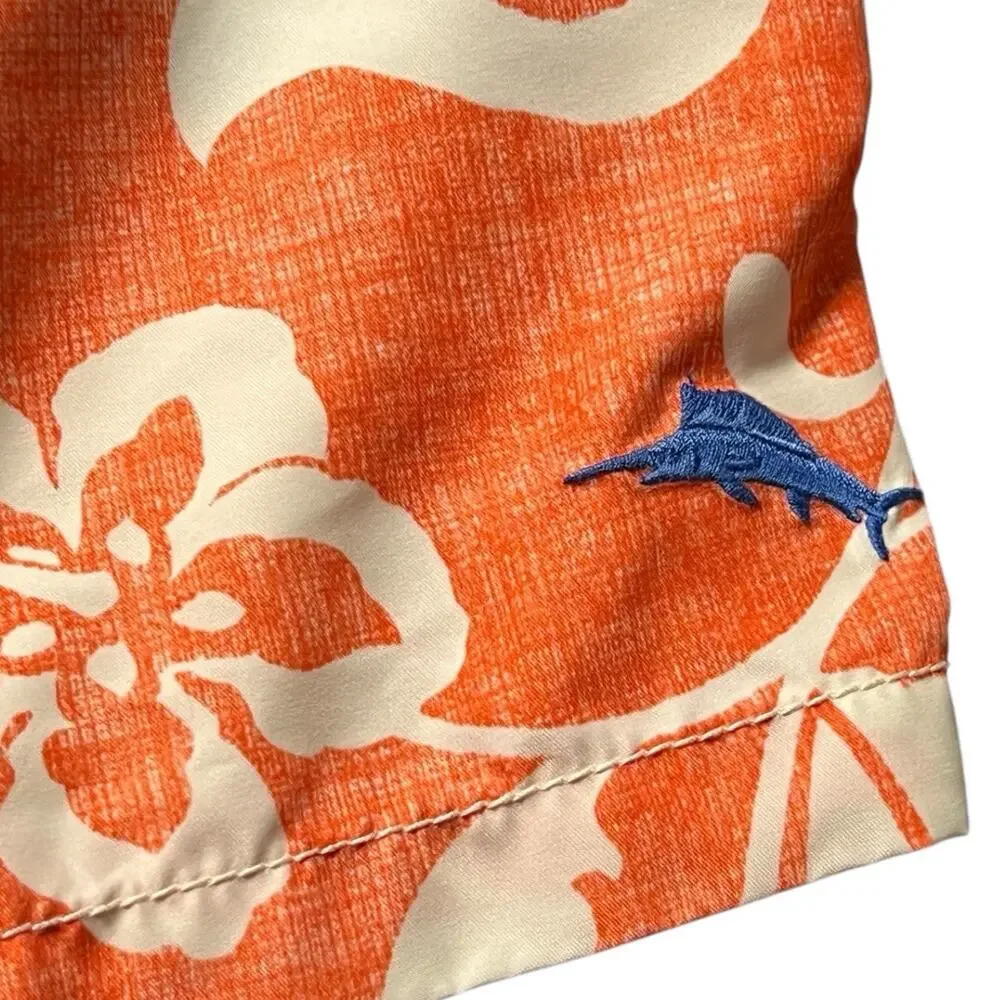 Tommy Bahama Swim Trunks Men Orange Tropical Hawaiian Floral Relax XL Mesh Lined